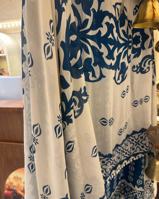 Pure muslin panel print suit with pearl details