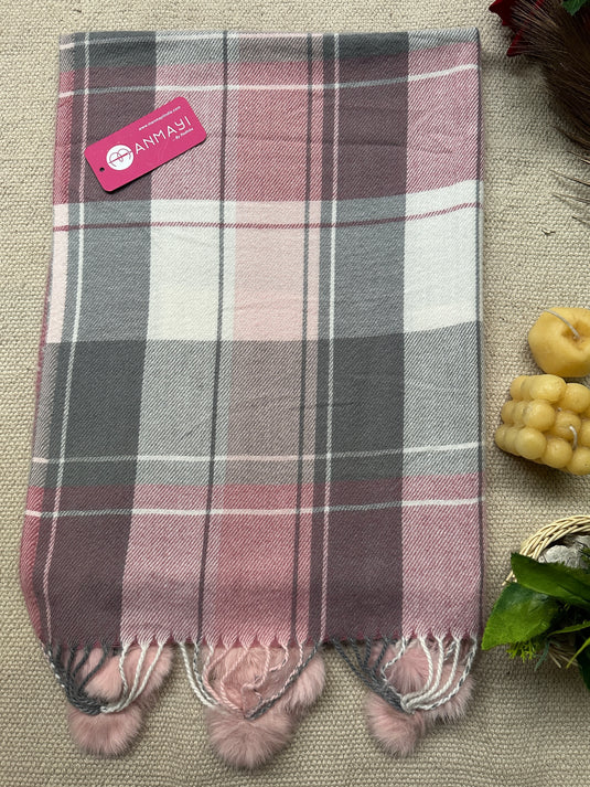 Soft check pom pom stoles