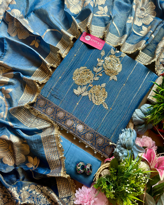 Ombré crushed tissue zardosi work suit set