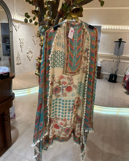 Assorted pure muslin digital print suit sets with highlights