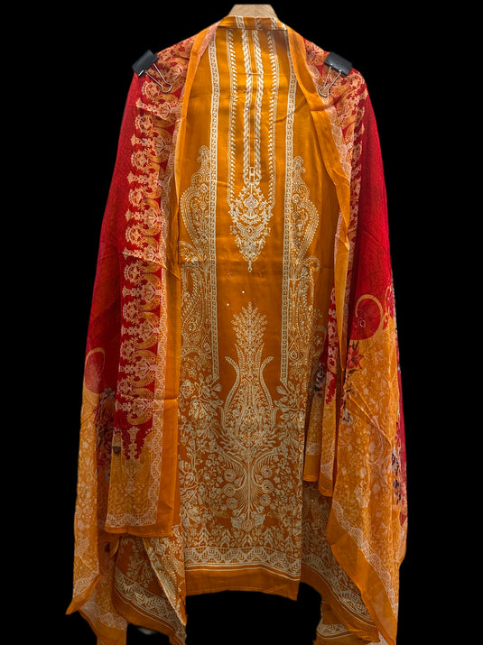 Pakistani print jaam cotton suits with pure chiffon dupatta