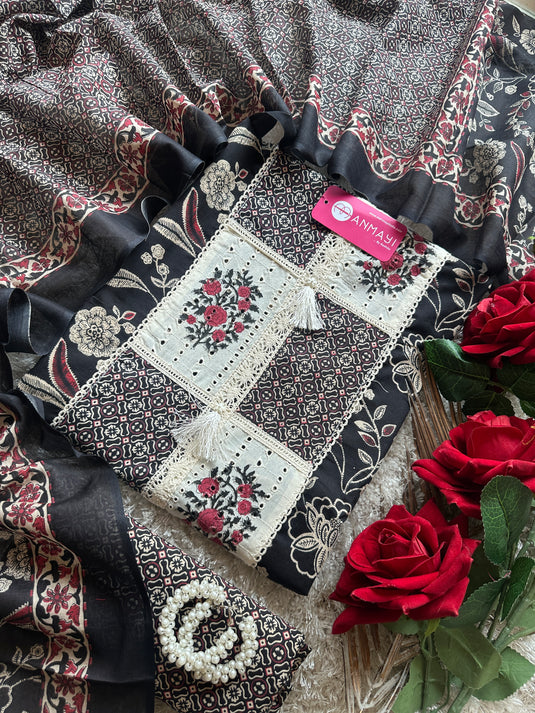 Hakooba block print neck printed cotton suit set