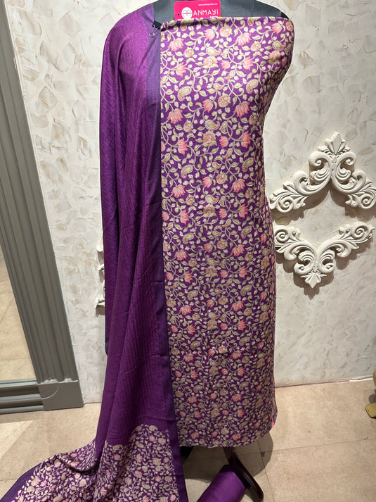 Jaal print pure pashmina suit set