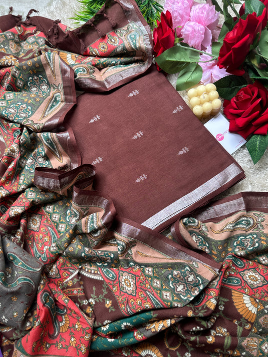 Linen All Over Banarasi highlights suit with digital dupatta