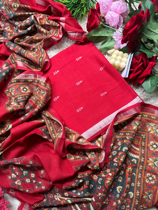 Linen All Over Banarasi highlights suit with digital dupatta