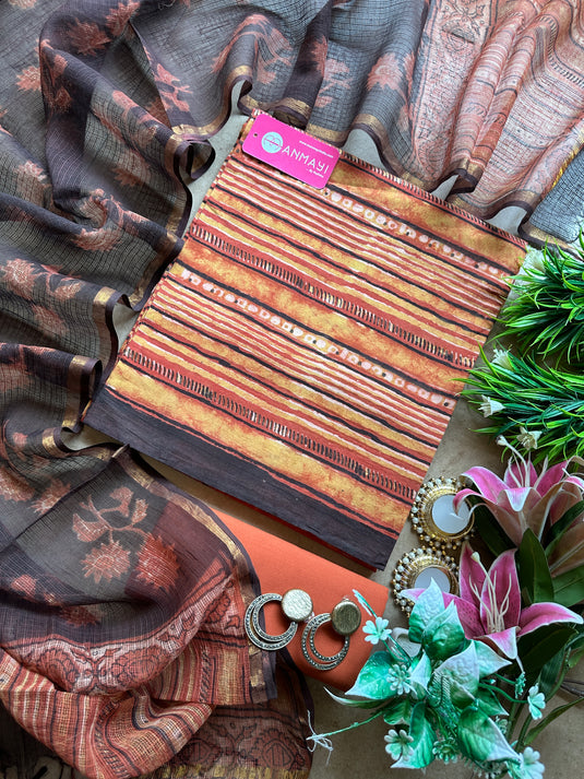 Pure cotton dabbu print suit set with pure Kota Doria dupatta