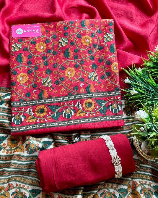 Pure Maheshwari Silk Coloured Kani Print suit set