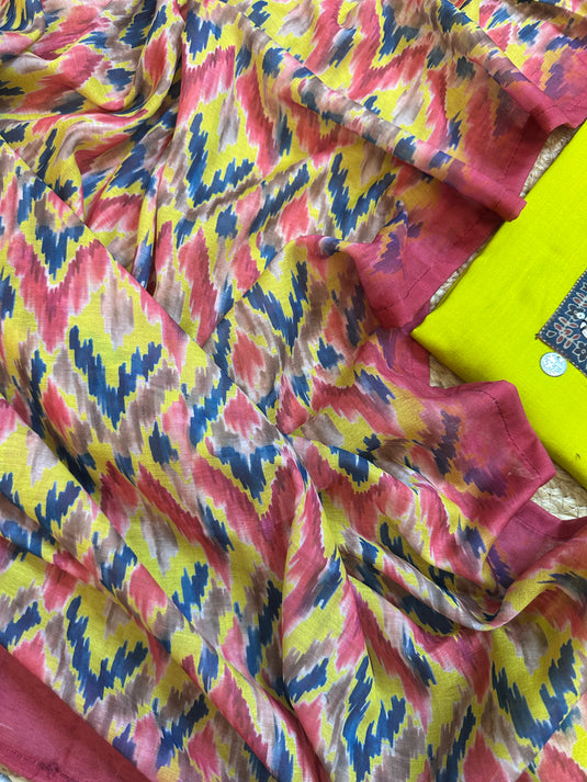 Rayon Banjara neck suit with muslin dupatta