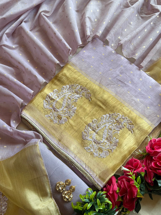 Pastel Jamdani Zari weave Chanderi suit set