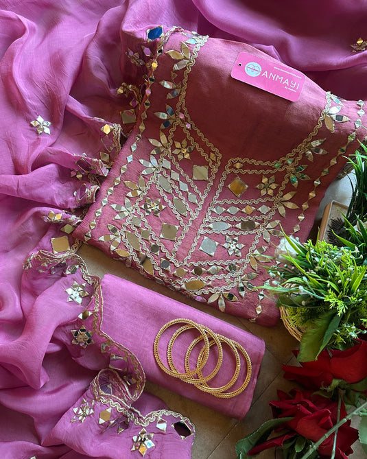 Mirror Dori work Burberry suit set with georgette dupatta