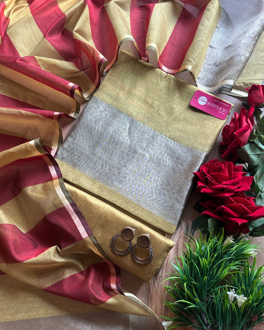 Chanderi silk suits with gold zari border