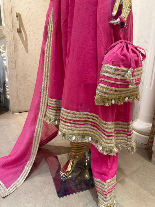 Anarkali Mul cotton fringe lace suit set