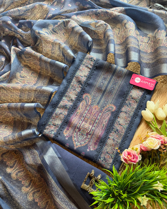 Printed Pakistani shimmer linen suits with Mukaish work