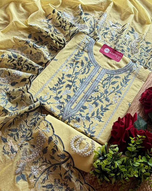 Mul Chanderi Parsi panel pastel work suit set