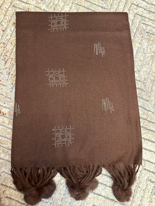 Abstract stone work soft wool stoles with Pom Pom