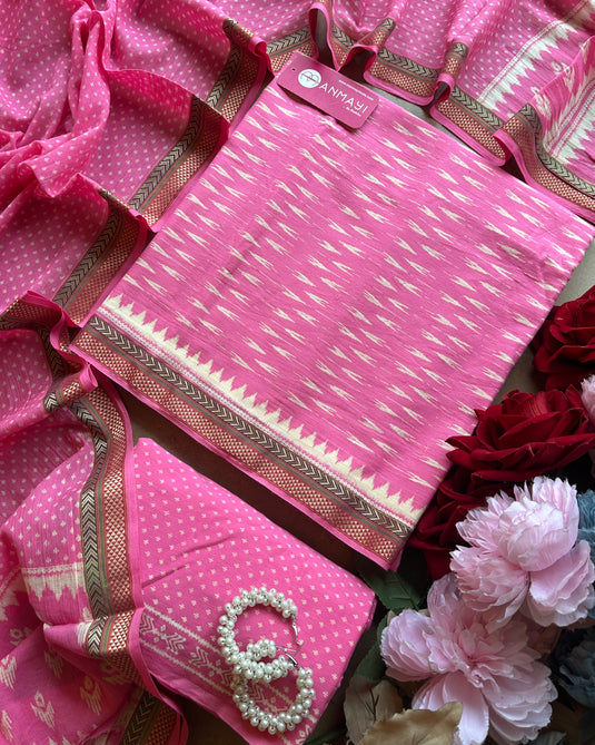 Ikkat print pink south cotton suit set