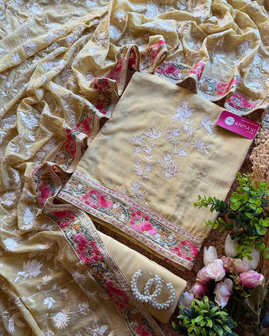 Pure Mul pastel Parsi embroidered suit set