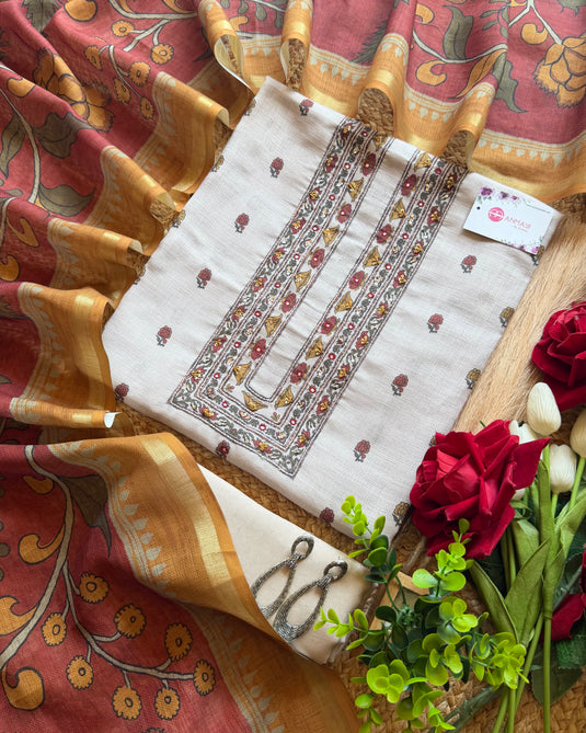 Combination fine linen suit set with combination dupatta