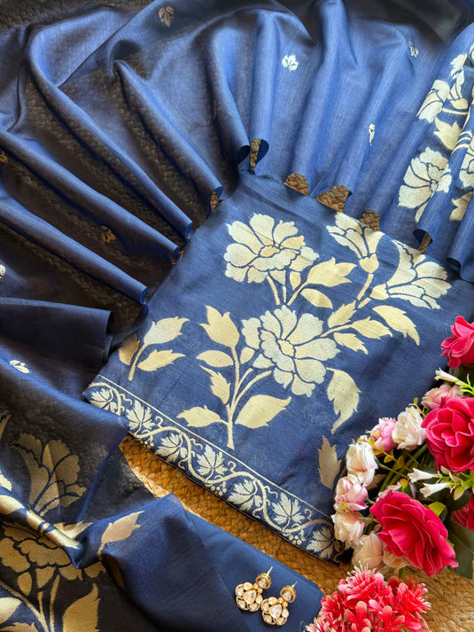 Festive Jamdani silk zari gold weave work suit set