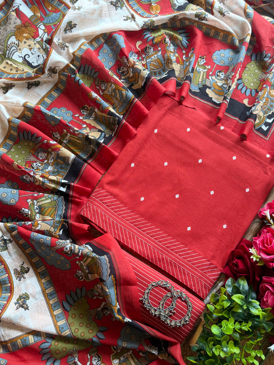 Digital dupatta pure handloom weave cotton suit set