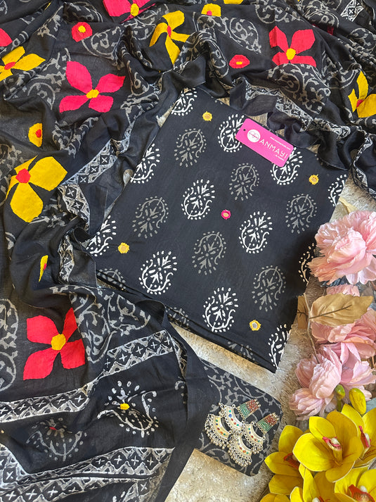 Appliqué dupatta pure cotton mirror work suit set by