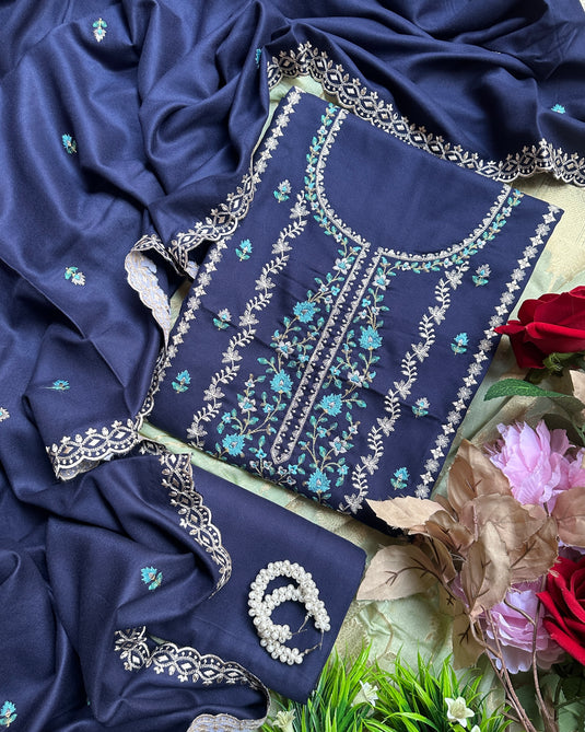 Machine Embroidered Pakistani Pure Pashmina Suits