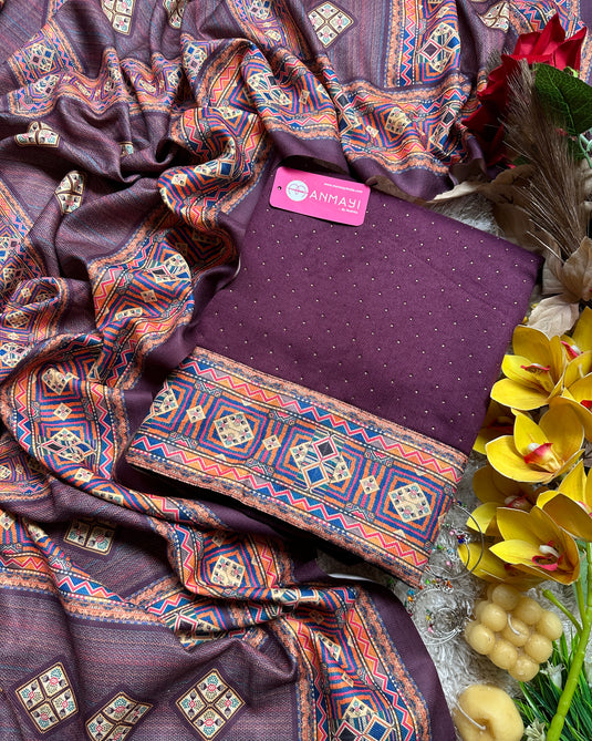 Swarovski work spun suit sets with printed shawls