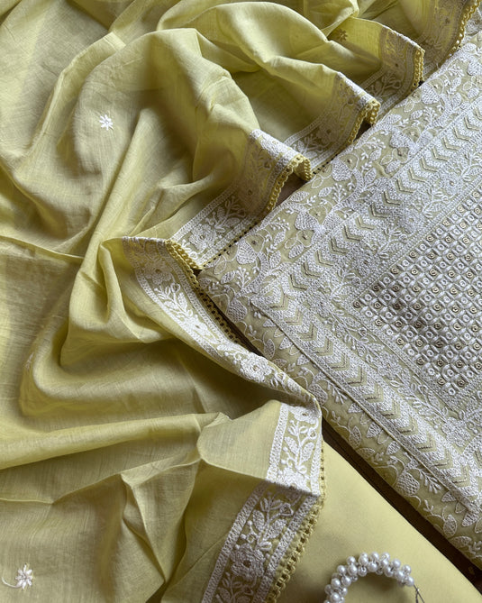 Chikankari pastel jaal mul chanderi suit sets