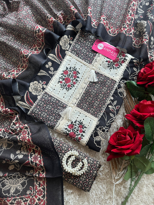 Hakooba block print neck printed cotton suit set