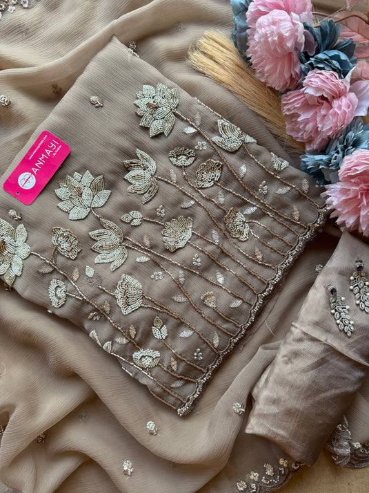 Cocktail embroidered pure Georgette suit set