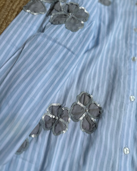 Applique organza patches cotton stripes coord set