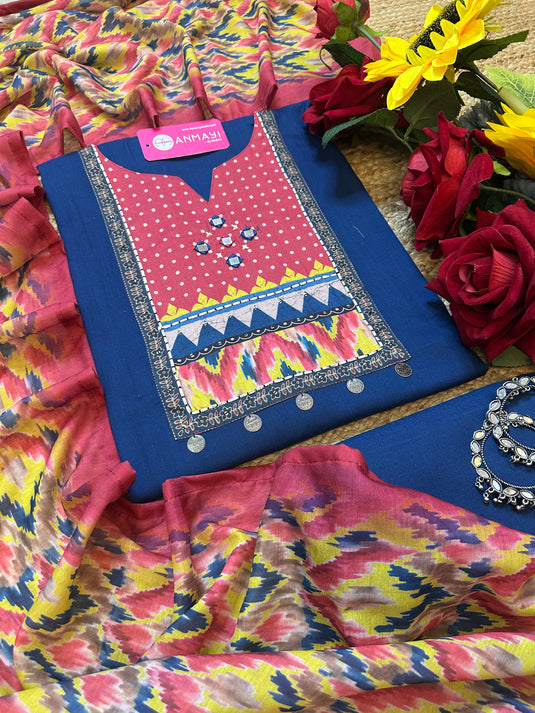 Rayon Banjara neck suit with muslin dupatta