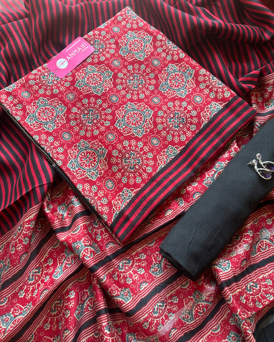Ajrakh print panel pure Maheshwari suit set