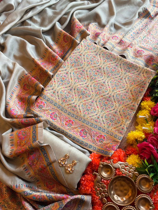 Coloured Kani work festive silk suit set