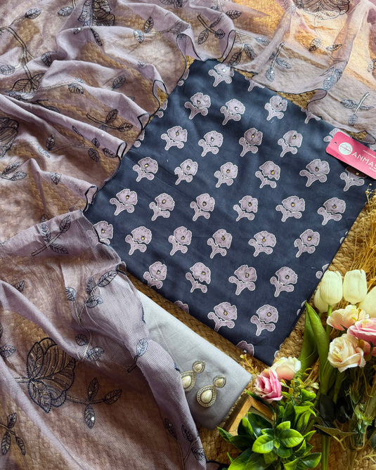 Combination Kota dupatta cotton mirror suit set