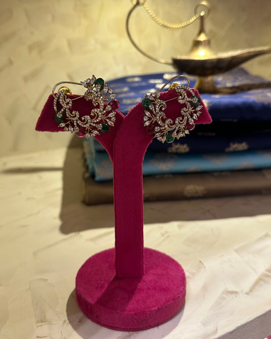 Jadau heera panna earrings