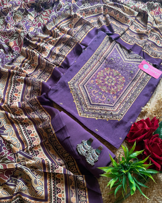 Semi Crepe Persian print suit set