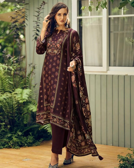Viscose pashmina digital print shawl suit set