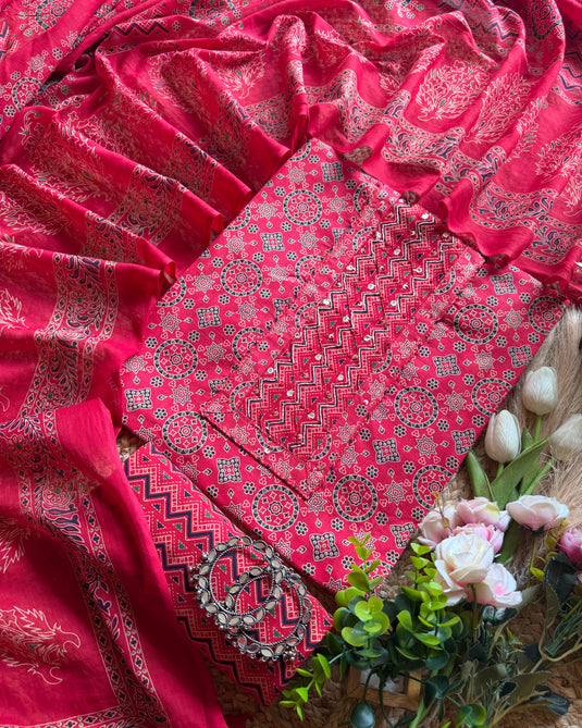 Ajrakh wheel print cotton suit set