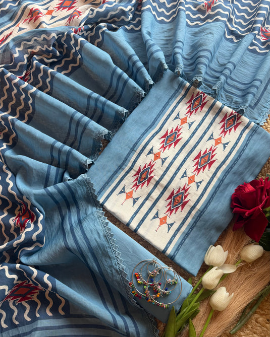 Patola stripes pure Mul cotton printed suit set