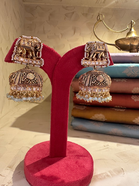 Antique pearl elephant pair of jhumki
