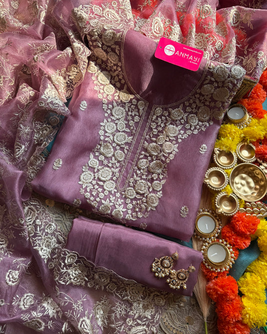 Parsi embroidered crushed silk suit set