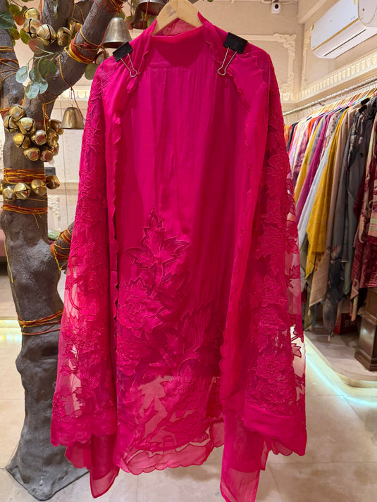 Pure Organza applique work suit set with soft net dupatta