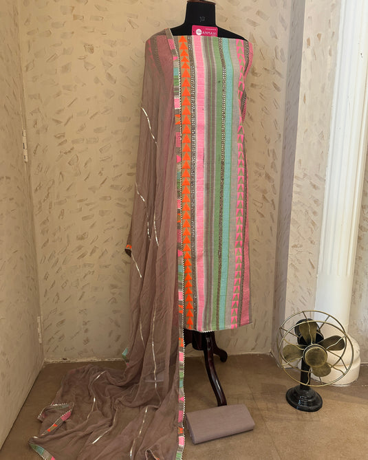 Neon weaves cotton suit set with pure chiffon gotta work dupatta
