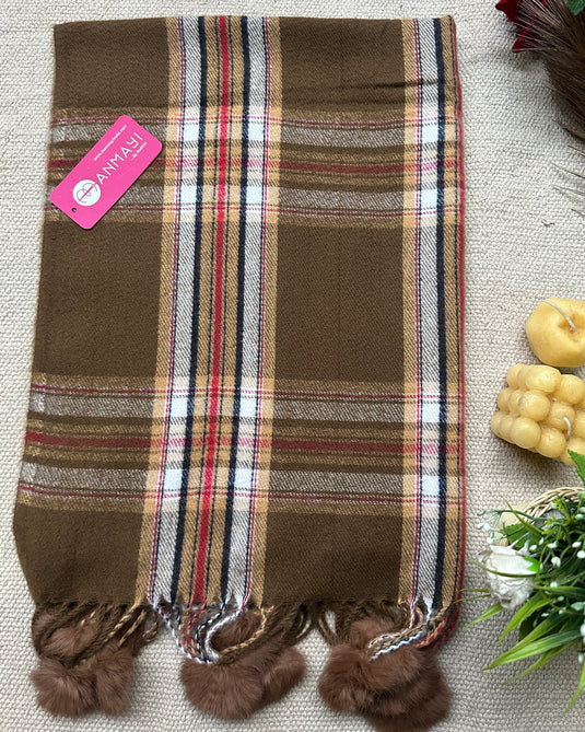 Soft check pom pom stoles