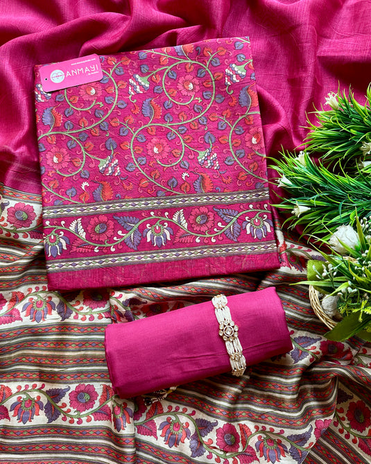 Pure Maheshwari Silk Coloured Kani Print suit set
