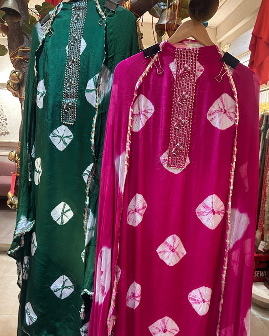 Shibori print semi crepe suit sets