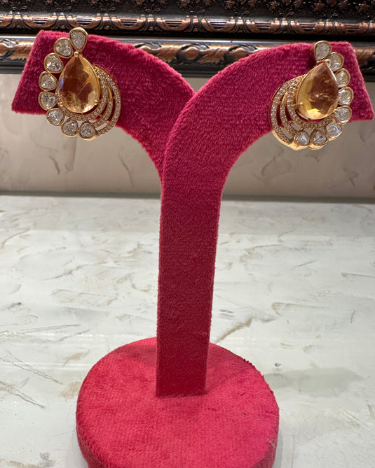 Coloured stone kundan phool earrings