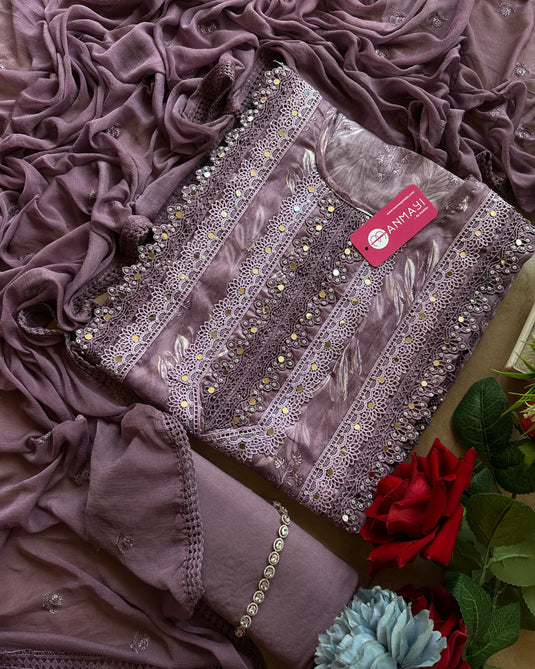 Pakistani crochet real mirror work cotton suit set