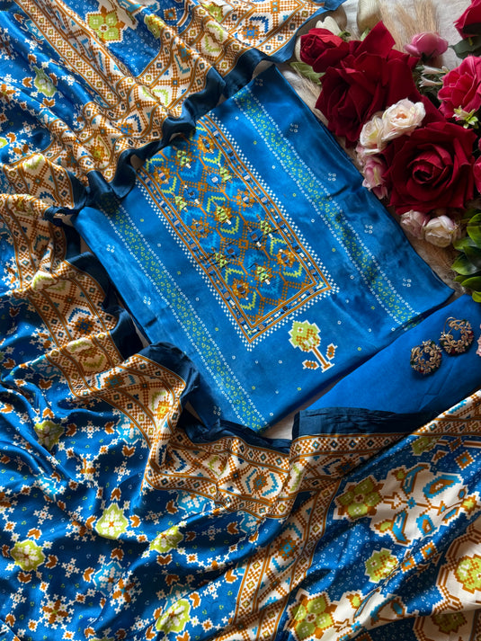 Gajji Silk Patola print mirror neck suit set
